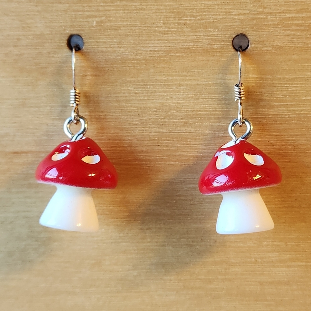 Mushroom Earrings on Sterling Silver French Earwires Nature Fungi